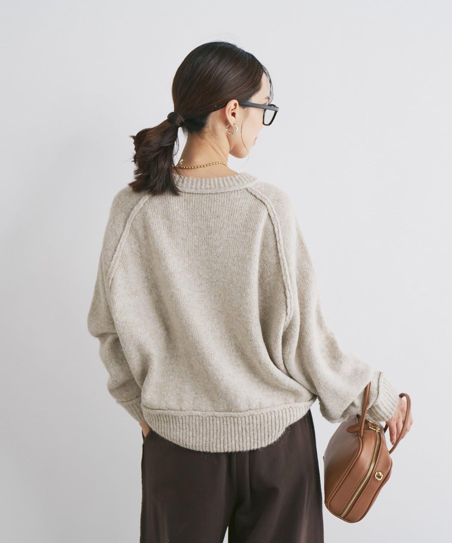 拉鍊亮絲紗線插肩袖針織衫