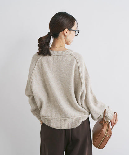 拉鍊亮絲紗線插肩袖針織衫