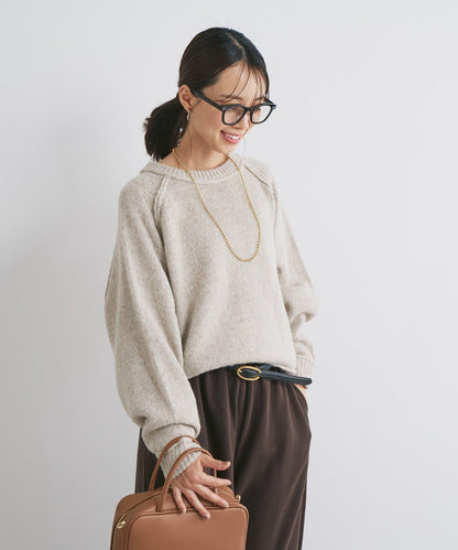 拉鍊亮絲紗線插肩袖針織衫