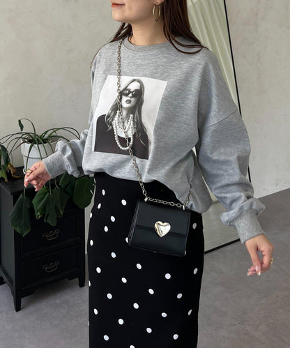 珍珠項鍊照片印花衛衣