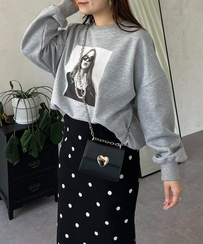 珍珠項鍊照片印花衛衣