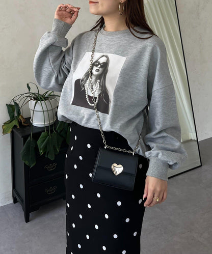 珍珠項鍊照片印花衛衣