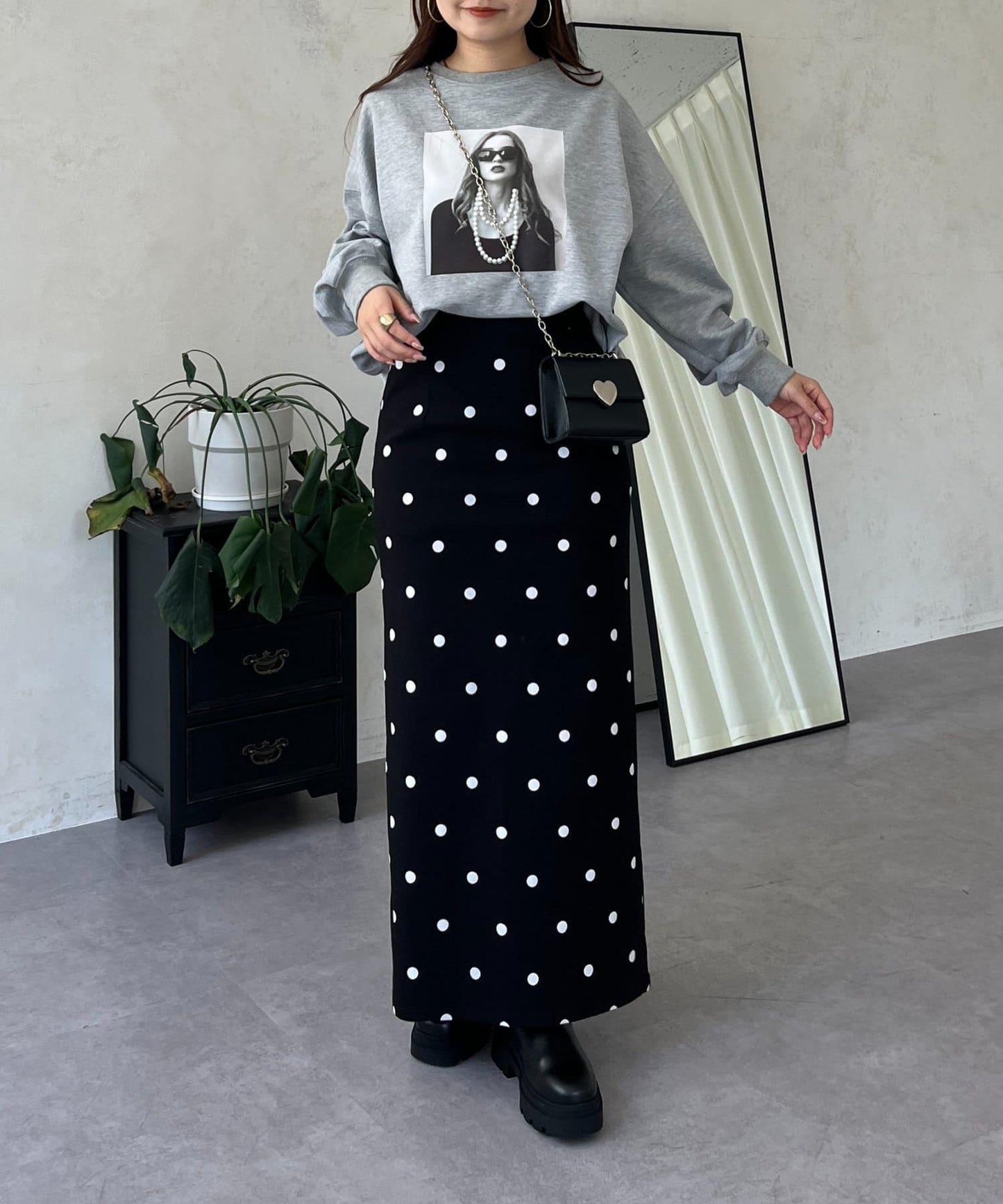 珍珠項鍊照片印花衛衣