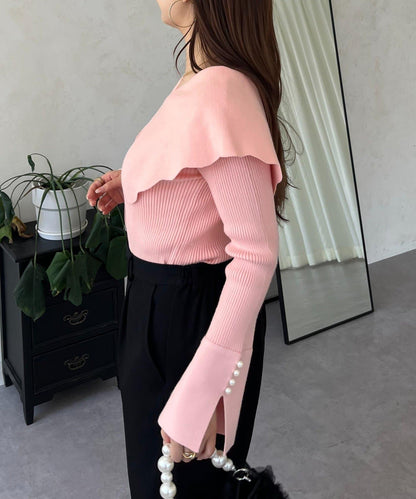 荷葉邊領針織上衣