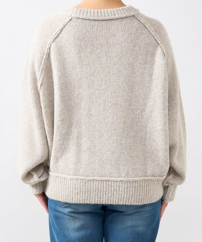 拉鍊亮絲紗線插肩袖針織衫