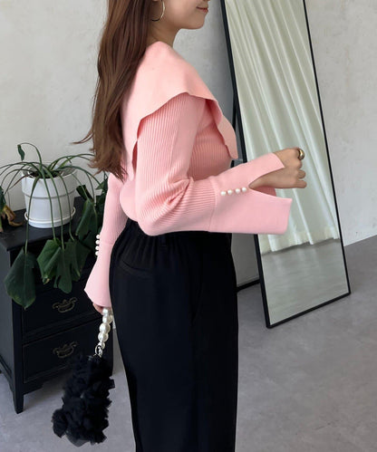 荷葉邊領針織上衣