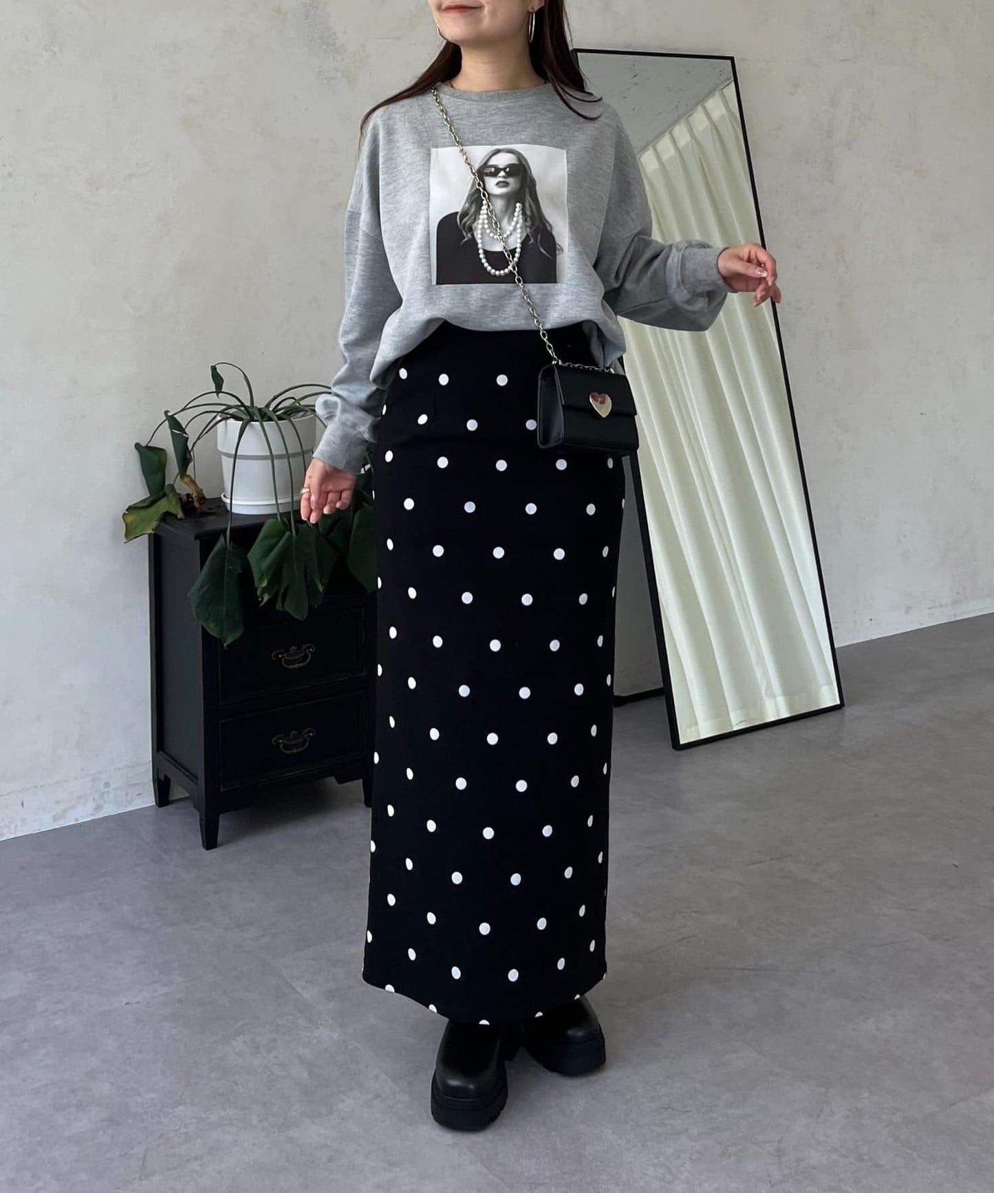 珍珠項鍊照片印花衛衣