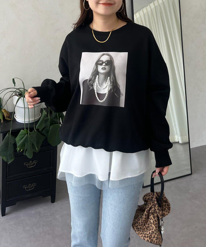 珍珠項鍊照片印花衛衣