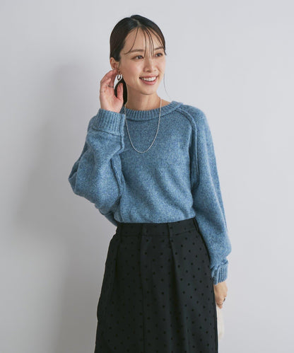 拉鍊亮絲紗線插肩袖針織衫