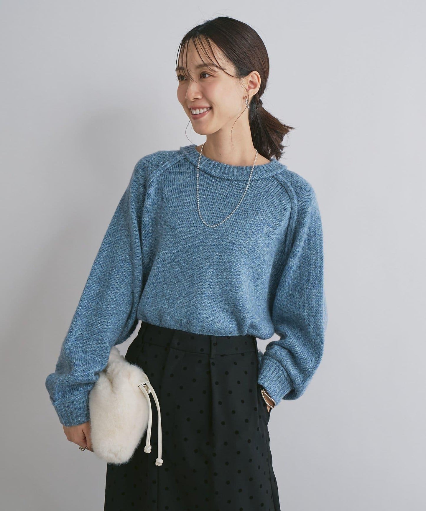 拉鍊亮絲紗線插肩袖針織衫