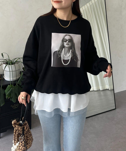 珍珠項鍊照片印花衛衣