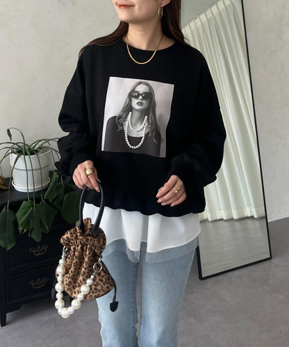 珍珠項鍊照片印花衛衣
