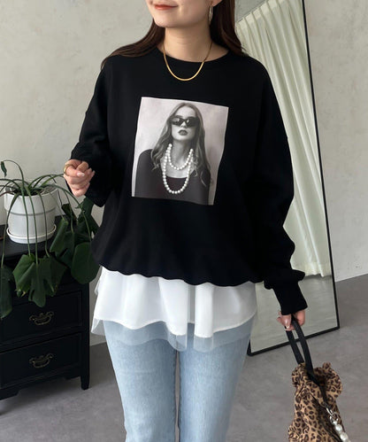 珍珠項鍊照片印花衛衣