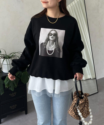 珍珠項鍊照片印花衛衣