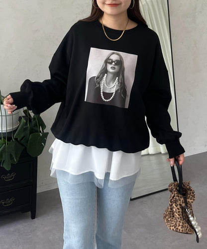 珍珠項鍊照片印花衛衣