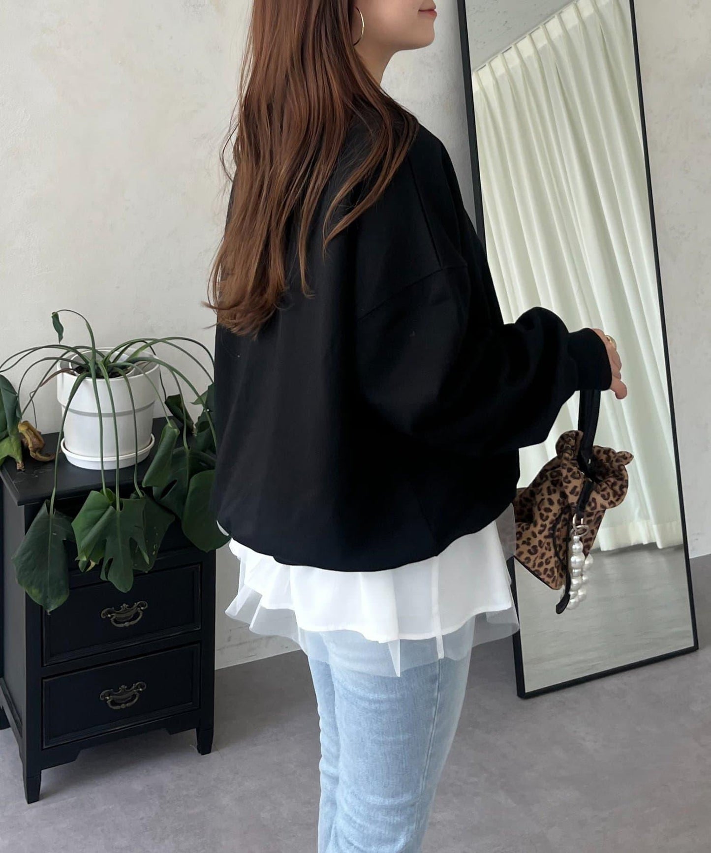 珍珠項鍊照片印花衛衣