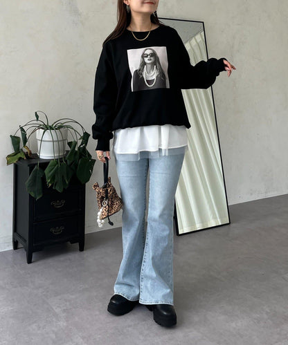 珍珠項鍊照片印花衛衣