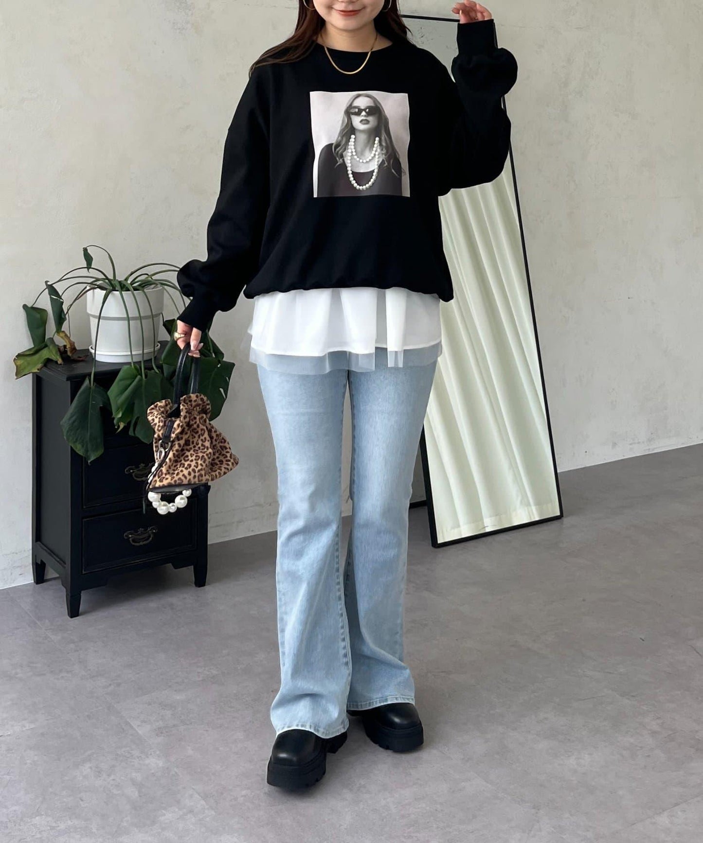 珍珠項鍊照片印花衛衣