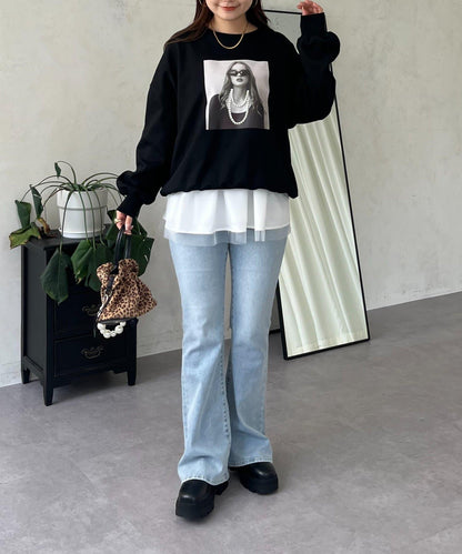 珍珠項鍊照片印花衛衣