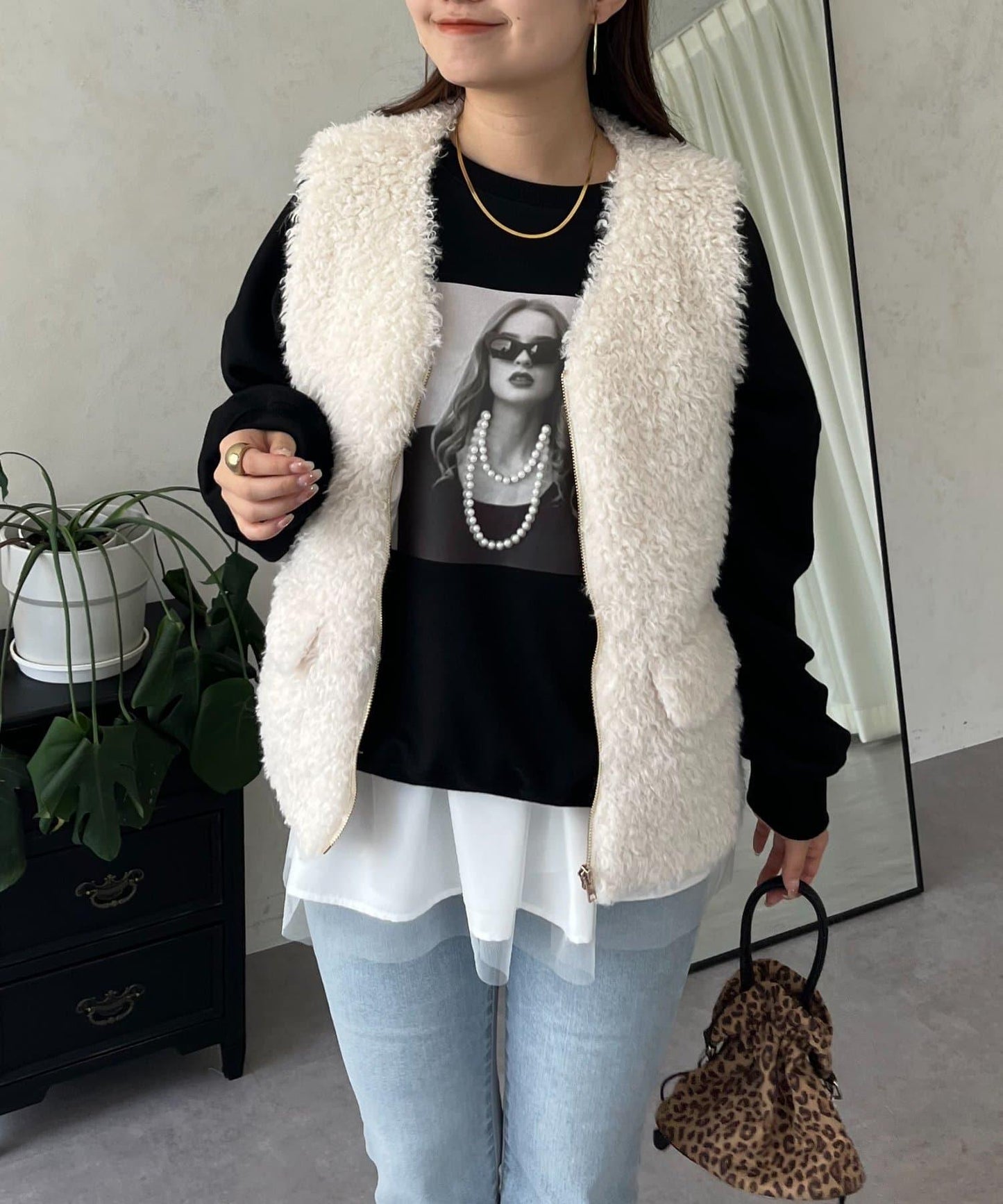 珍珠項鍊照片印花衛衣