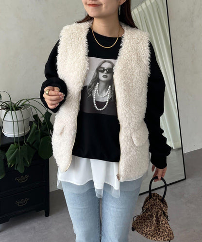 珍珠項鍊照片印花衛衣