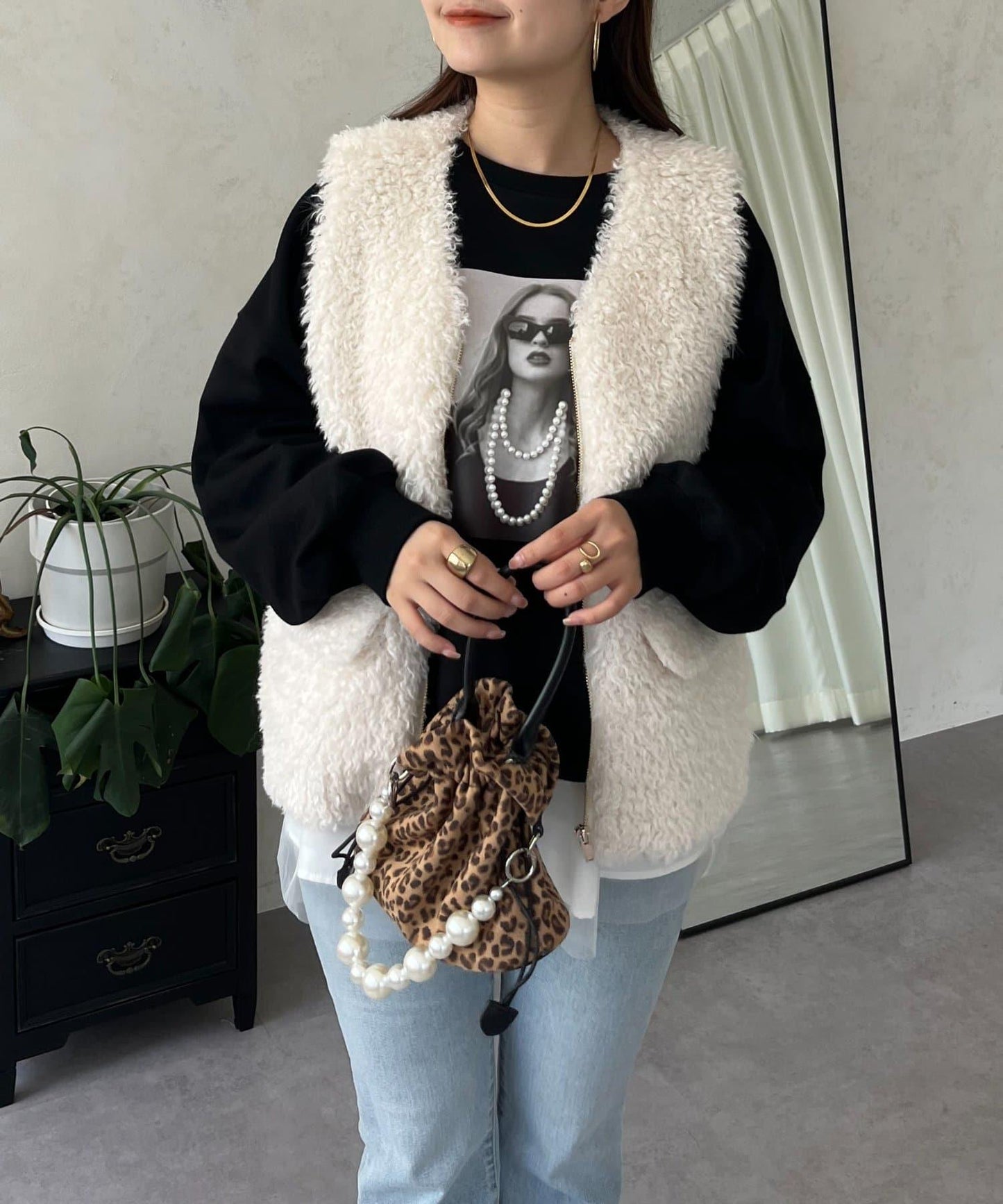 珍珠項鍊照片印花衛衣