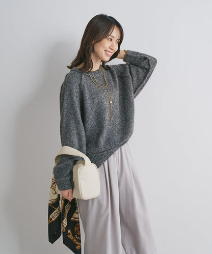 拉鍊亮絲紗線插肩袖針織衫