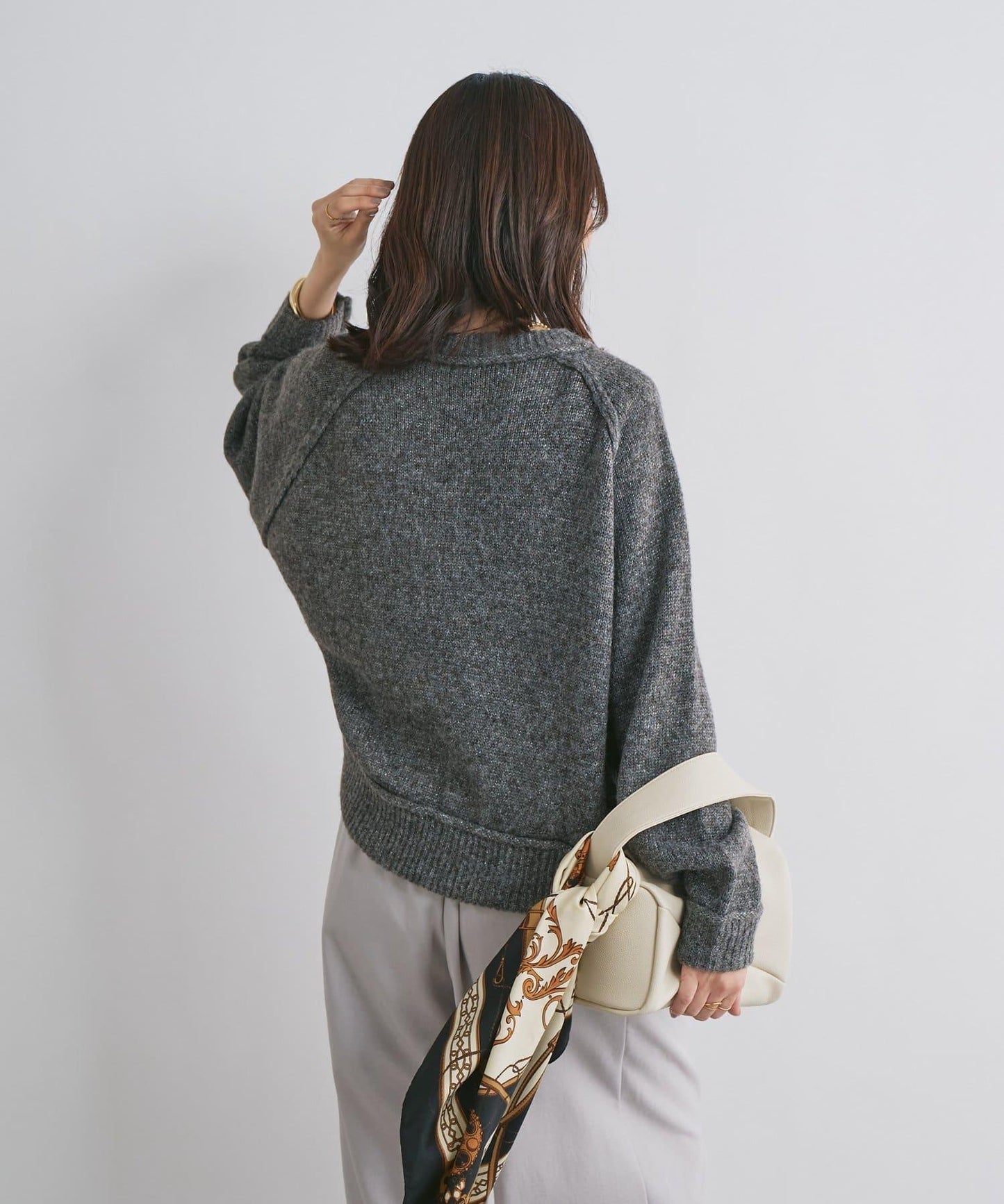 拉鍊亮絲紗線插肩袖針織衫