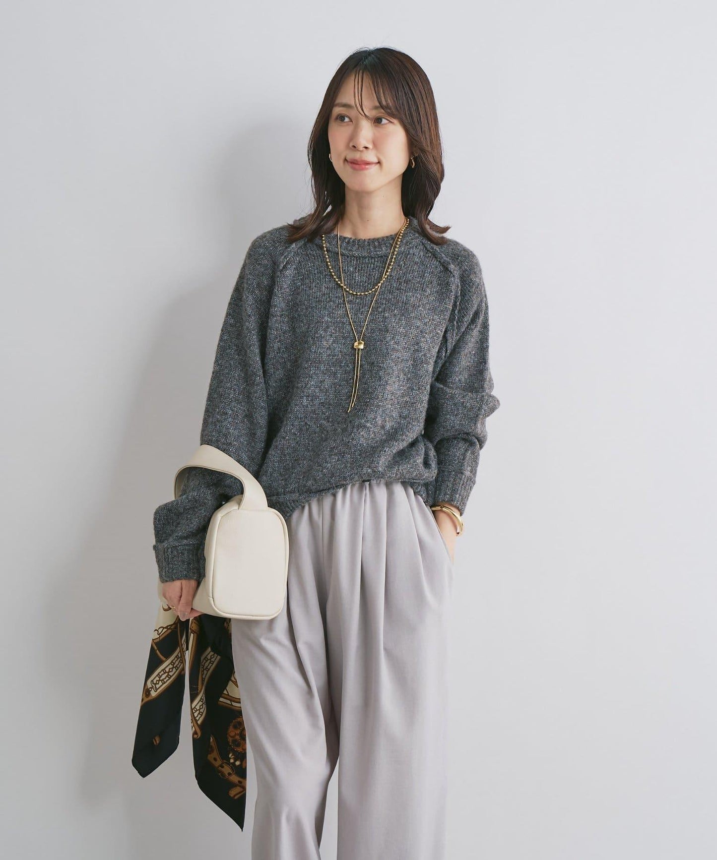 拉鍊亮絲紗線插肩袖針織衫