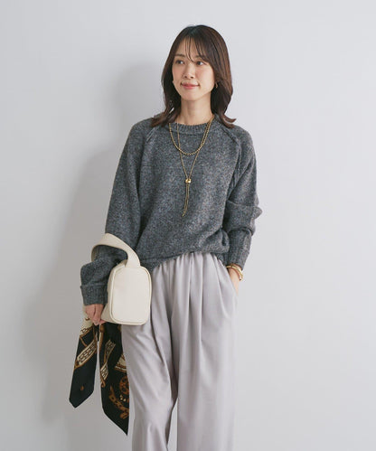 拉鍊亮絲紗線插肩袖針織衫