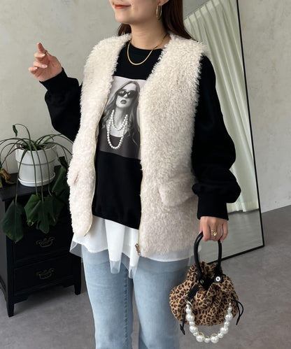 珍珠項鍊照片印花衛衣