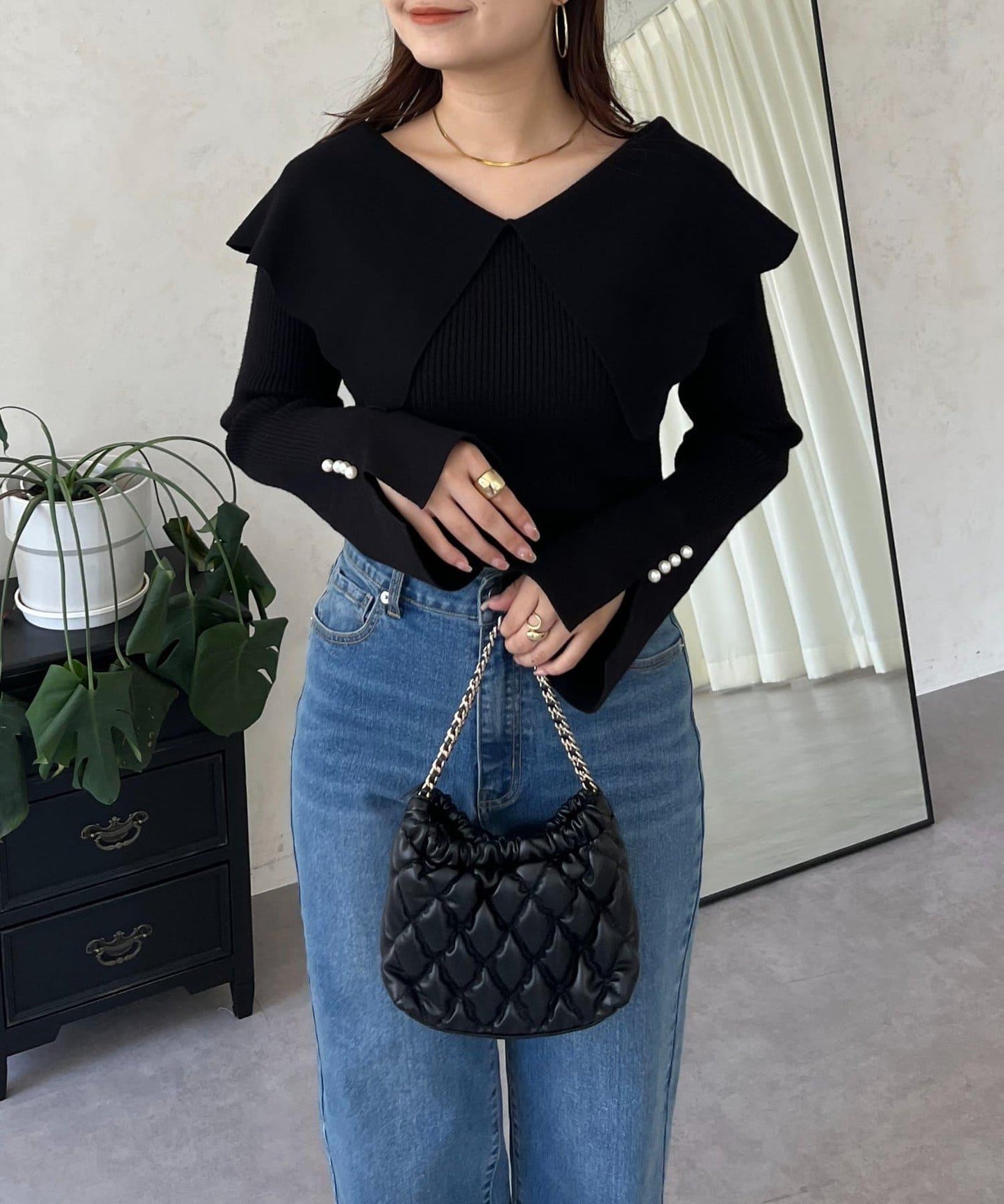 荷葉邊領針織上衣