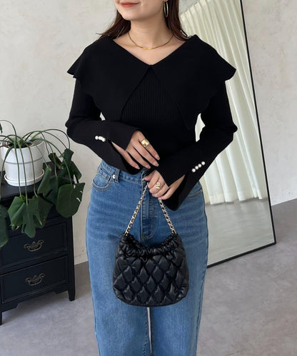 荷葉邊領針織上衣