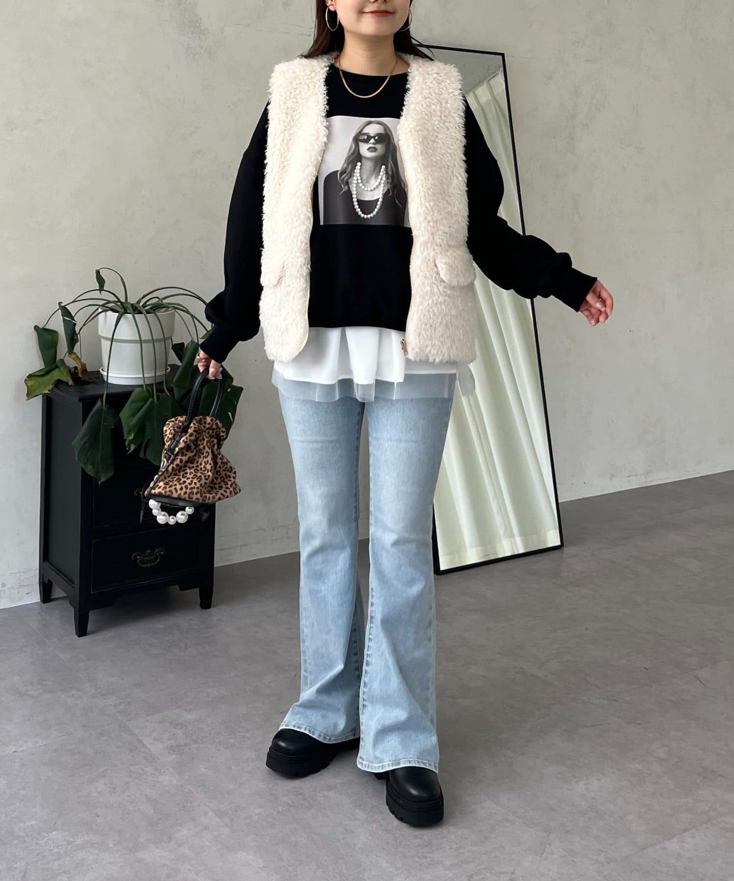 珍珠項鍊照片印花衛衣