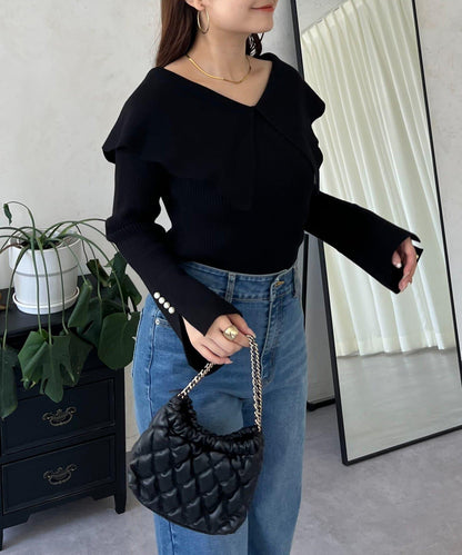 荷葉邊領針織上衣