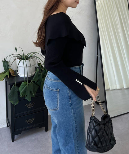 荷葉邊領針織上衣