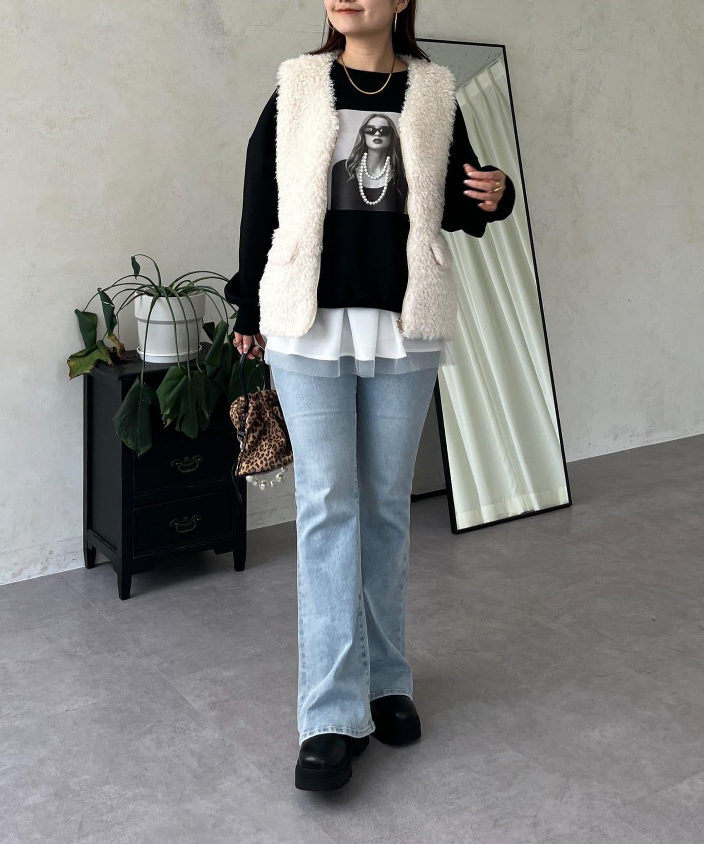 珍珠項鍊照片印花衛衣