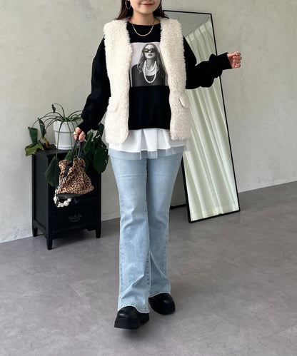 珍珠項鍊照片印花衛衣