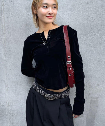 植絨網紗亨利領上衣