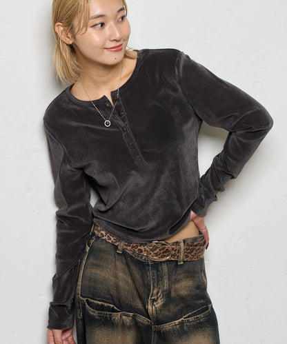 植絨網紗亨利領上衣