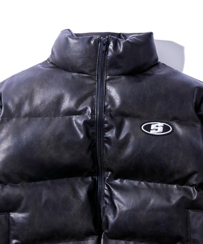 【UNISEX/有尺碼選擇】S字母復古風格加棉皮夾克