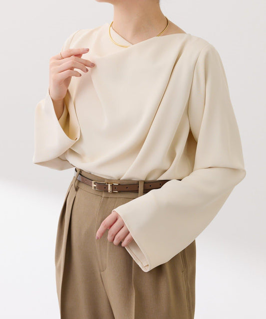 【高級感/遮蓋腰部】前褶皺女式襯衫/禮服