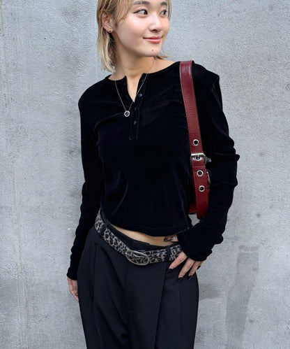 植絨網紗亨利領上衣