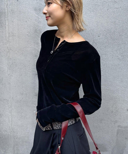 植絨網紗亨利領上衣