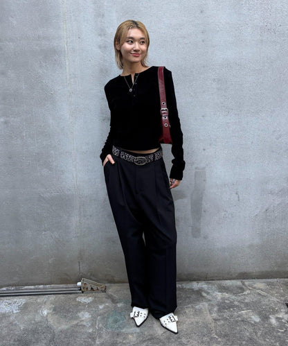 植絨網紗亨利領上衣