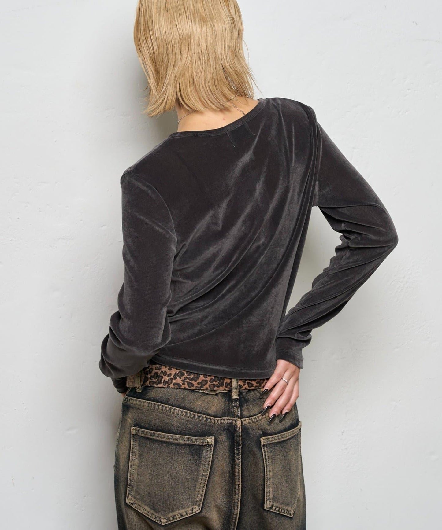 植絨網紗亨利領上衣