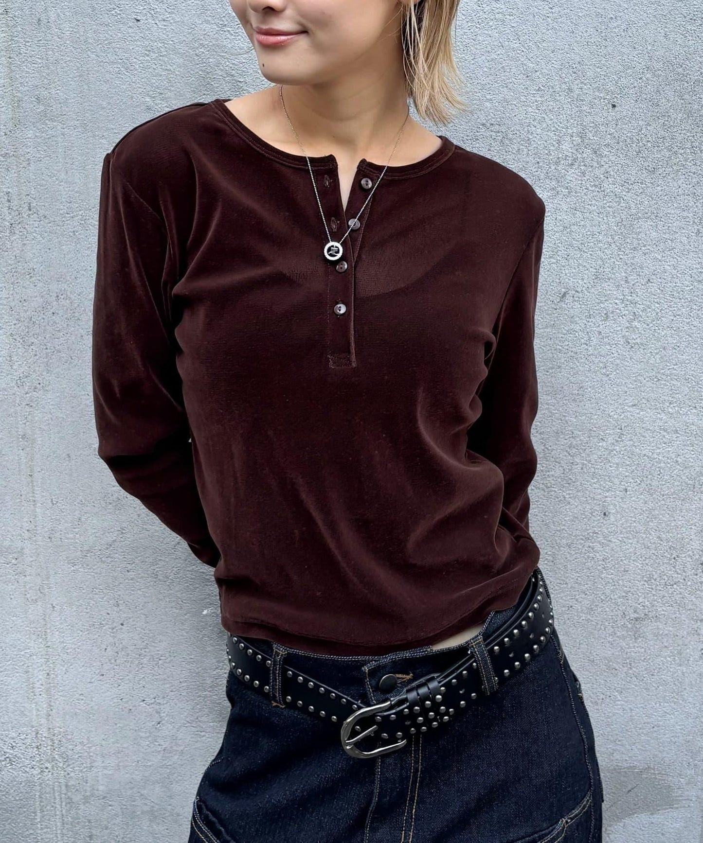 植絨網紗亨利領上衣