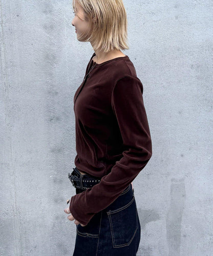 植絨網紗亨利領上衣