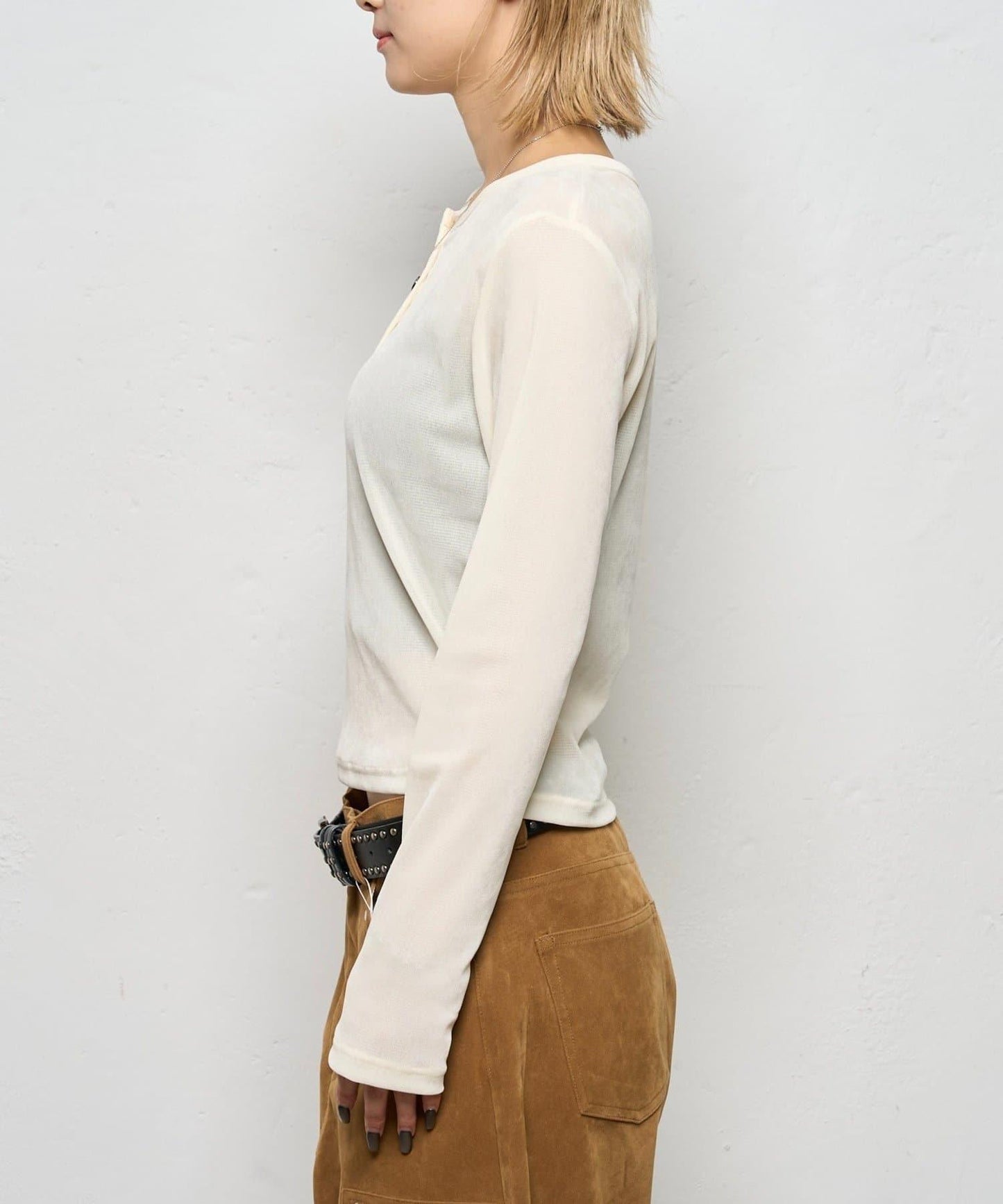 植絨網紗亨利領上衣