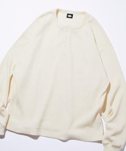 寬鬆版型長袖華夫格保暖亨利領長袖T恤